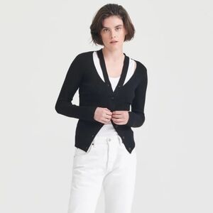 NAADAM NWT Black Rib Knit Cut Out Cashmere Wool Cardigan Sweater